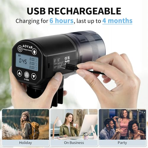 Automatic-Fish-Feeder-Dispenser-for-Aquarium-Rechargeable-Auto-Feeders-for-Tank-Turtle-Pond-Betta-200ml-Smart-Food-Feeding-Timer-Dispensers-for-Flake-Pellet-Vacation-Weekend