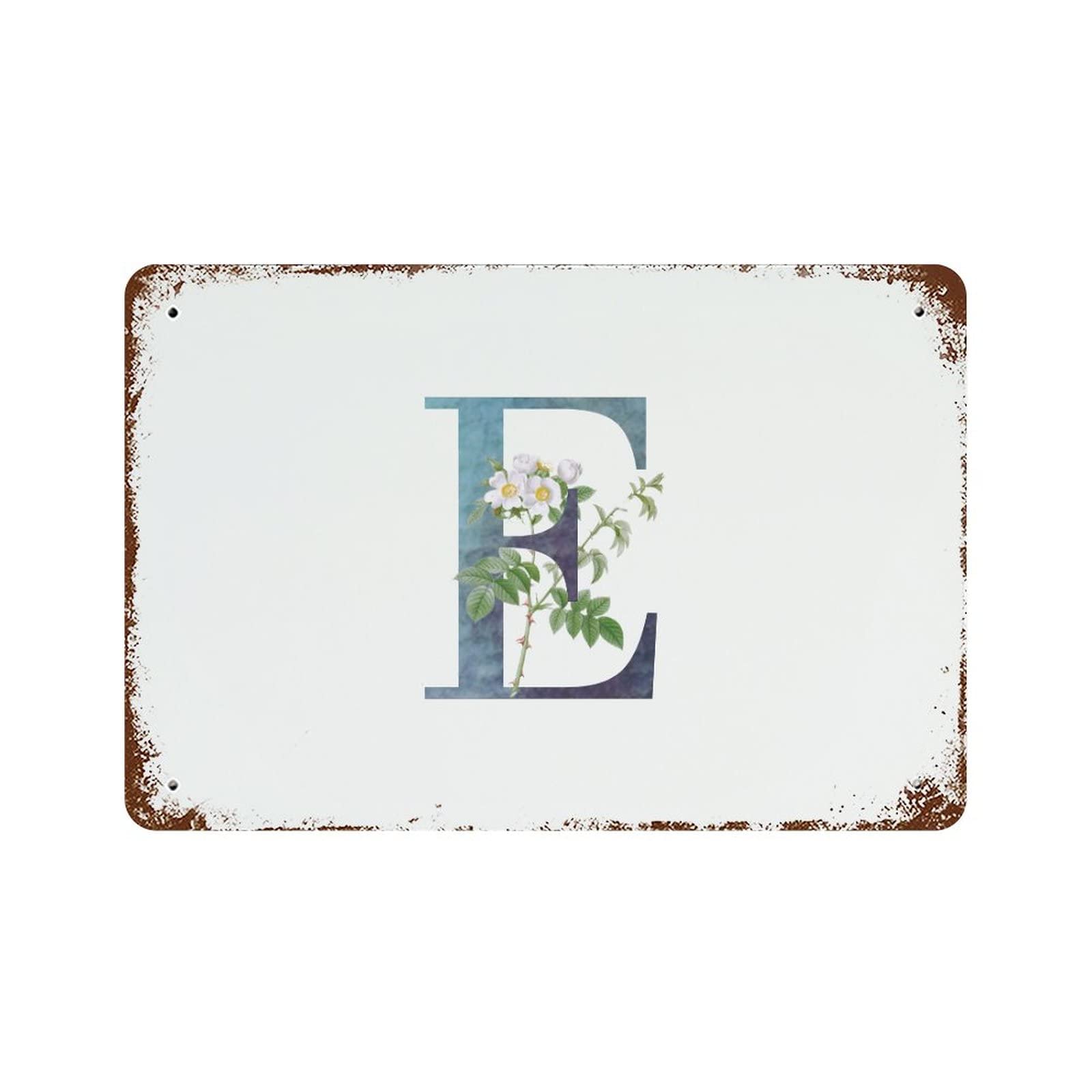 Lettre E décorative de l'alphabet vintage rétro avec fleurs pour panneau de rue extérieur