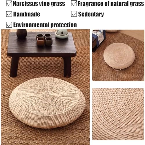 Coussin de sol tatami tressé main en paille de jonc naturelle - 5