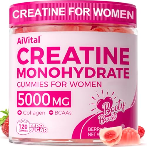 AiVital™ Creatine Gummies for Women, 5000mg Creatine Monohydrate Gummies+2000mg Collagen+1000mg BCAA, Women-Specific Formula, Sugar Free, 30 Servings, 120 Counts(Berry)