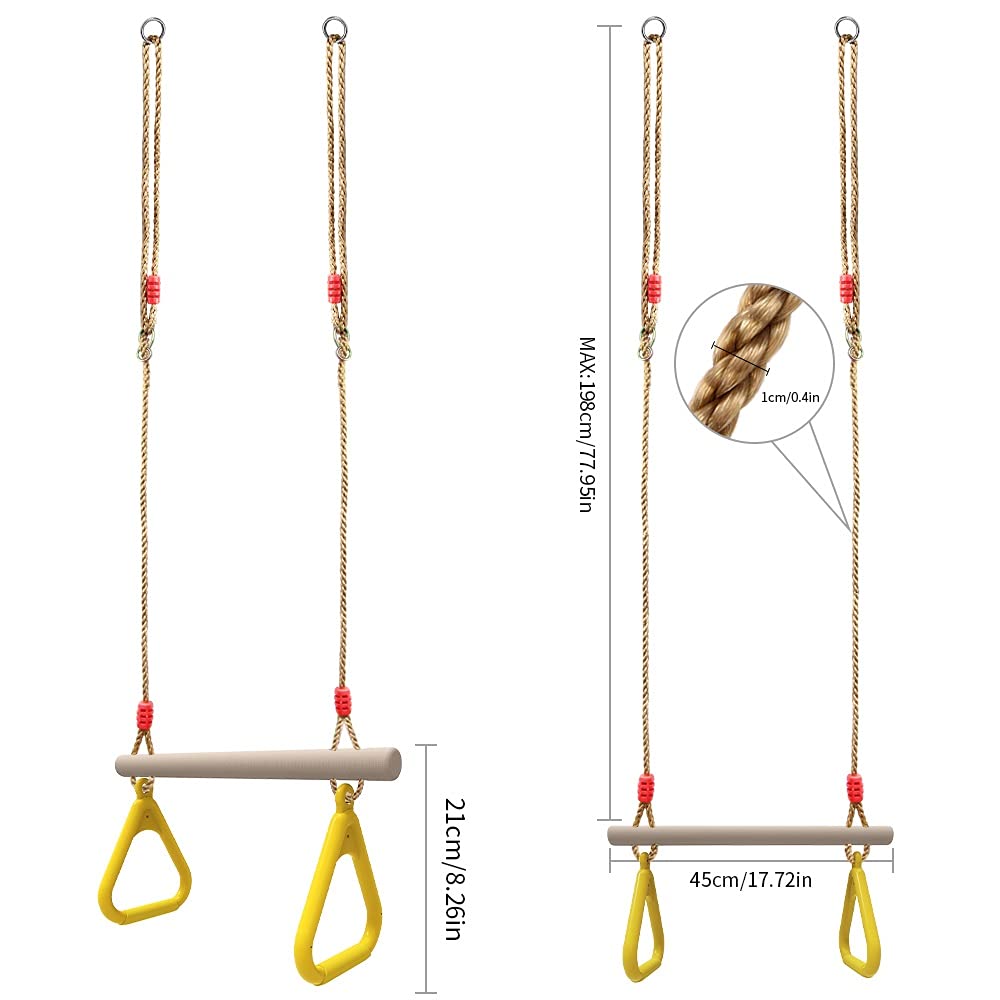 Anillos de Gimnasia Anillos de Gimnasia multifunción de Swing de Trapecio multifunción de Madera con Anillos de Gimnasio Triangular plástico Anillos de Juego de Madera y Bloqueo de Madera