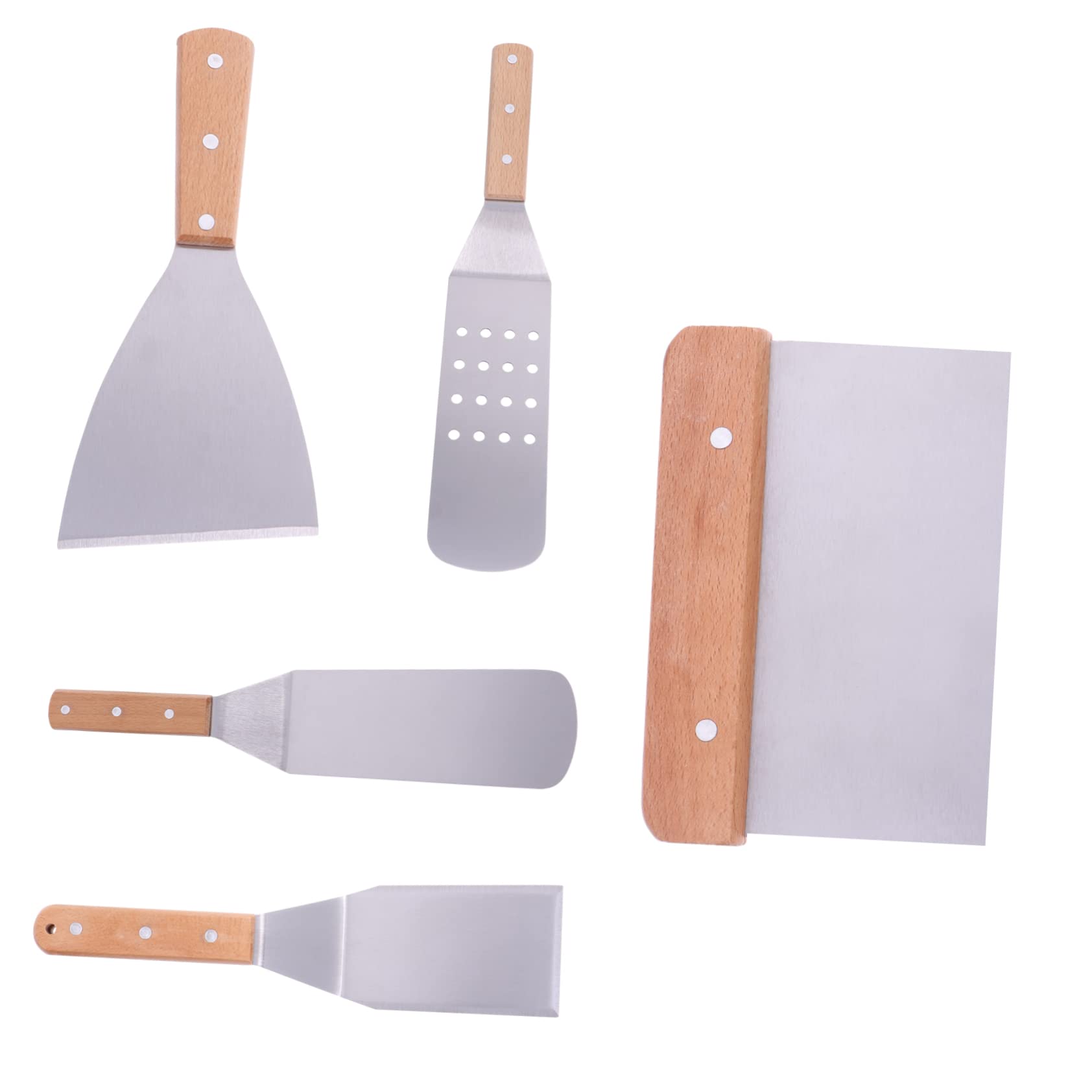 Set de 5 Spatules en Acier Inoxydable à Manche Bois Cuisine