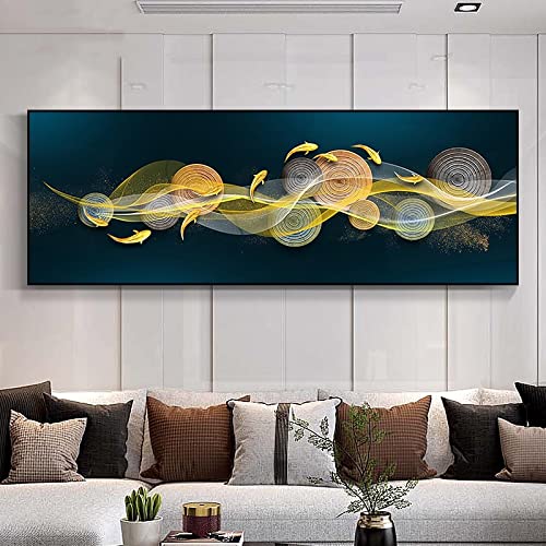 Peinture Chinoise Carpe Koi pour Apporter Harmonie et Sérénité Murale 70x210