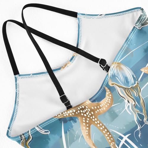 Girl's One Piece Swimsuit Jellyfish Starfish Blue Beach Bathing Swimwear4