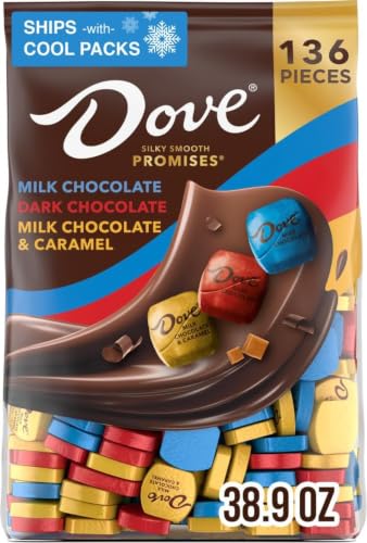 Image of DOVE PROMISES Milk Chocolate, Dark Chocolate and Milk Chocolate & Caramel Assorted Chocolate Candy, 136 Ct Bulk Bag