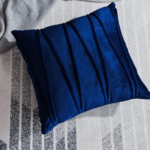 Image of Khooti Velvet Striped Cushion Cover Pack of 1-28 inchX28 inch /71X71 Cm | Navy Blue | Soft Pillow Covers Cushion Case for Sofa Bedroom Living Room Chair Car, Cushion Cover with Zig Zag Pattern