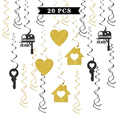 Maicaiffe Welcome Home Hanging Swirl Decorations - Glitter 20 Pcs Welcome Back Retirement Party Supplies - New Home Streamers - Housewarming Party Foil Swirls Ceiling Decorations