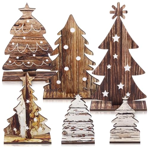 6 Stück Weihnachtsbaum Klein, Künstlicher Weihnachtsbaum aus Holz,...
