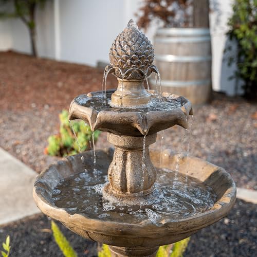 Image of XBrand 44 inch Solar Powered 2-Tier Water Fountain, Fiberglass Resin Outdoor Fountain with Solar Panel and Auto Shut-Off Pump