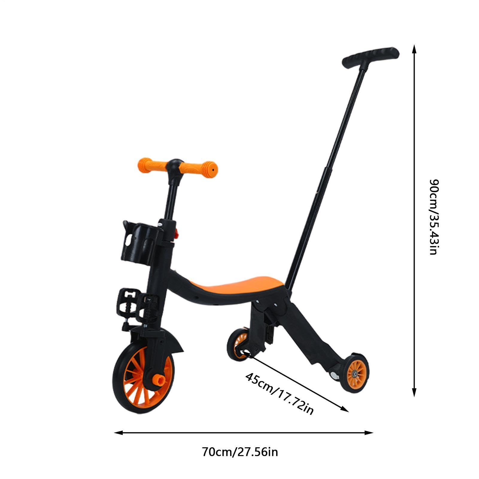 Triciclo Bambini Maniglia di Spinta, 3 Ruote, Stabile, Sicuro, Regolabile