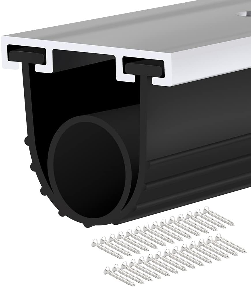 Papillon 16FT Garage Door Bottom Seal Kit, EPDM Rubber with Pre-Drilled Aluminum Track Retainer - U+O Ring Weather Stripping for Steel/Wood Doors (Heavy Duty Universal Design) 16 FT Black