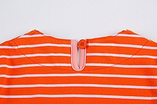 Youlebao Girls Cotton Long Sleeve Casual Cartoon Appliques Striped Jersey Dresses - Image 6