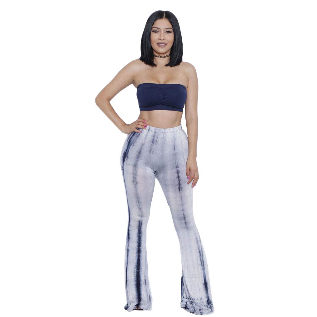 SODIAL Women Summer Fashion Tie Dye Sleeveless Two-Piece Casual Clothing Set Crop Top Bell-Bottom Pants J4-1 S