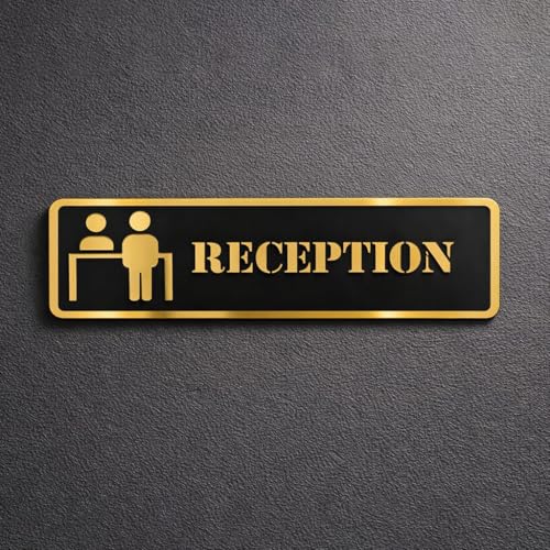 Image of Reception Oval Acrylic Signage Sticker - Self-Adhesive Front Desk Sign for Office, Hotel, Clinic, & Store & Black Gold Label for Glass & Smooth Surfaces