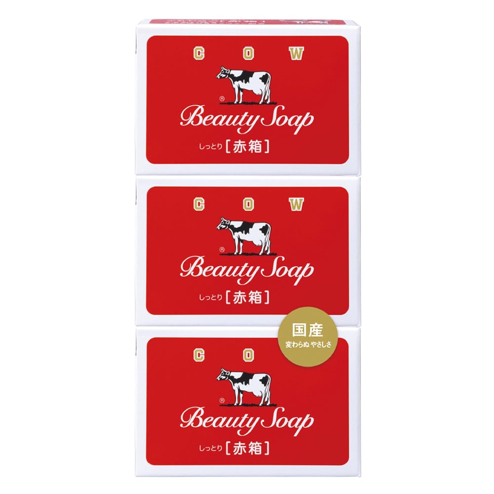 牛乳石鹸 カウブランド 赤箱 90グラム×3個パック ローズ調 ミルク成分 乳脂 スクワラン しっとりタイプ うるおい クリーミィな泡立ち
