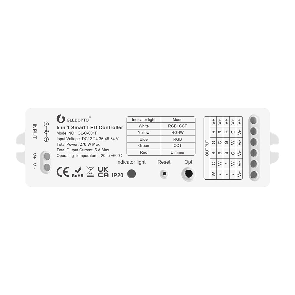 GLEDOPTO LED ZigBee Control Unit for LED Stripe Plain CCT Ciepły White Cool White RGBW or RGBWW and RGB+CCT WRGBWW Compatible withHue*, Alexa Echo, SmartThings (5 w 1 kontroler)