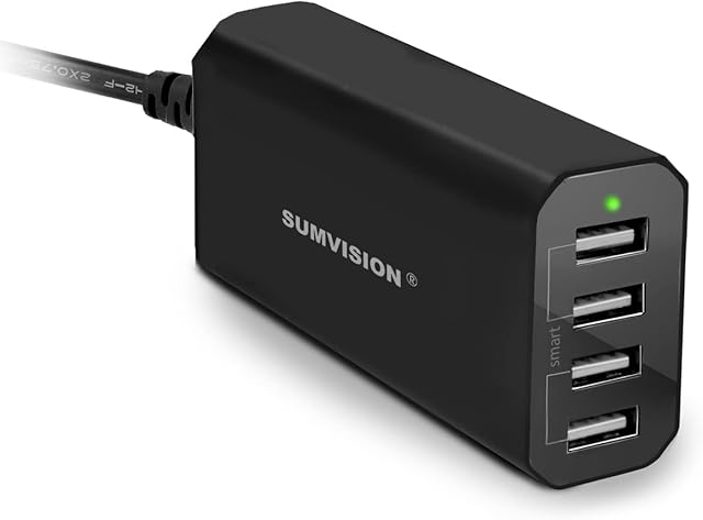 Sumvision 4-Port 36W High Speed Portable Desktop Universal USB Charger PowerIQ Smart Technology for iPhone,iPad Air 2,Galaxy S6/S6 Edge,Nexus,HTC M9,Nokia