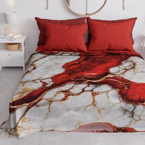 PETTI Artigiani Italiani - Couvre-lit 1 Place (160x260 cm) Printemps Été, Parure de Lit Légère Simple, Draps de Lit Une Personne, Marbre Rouge, 100%...