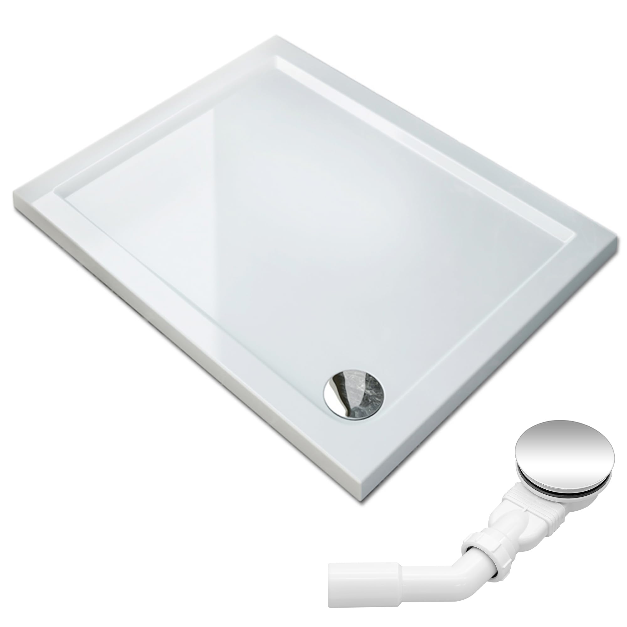 SONNI douchebak 120x90 wit 32mm vlak douchebak met leieneffect en antislipstructuur inclusief sifon