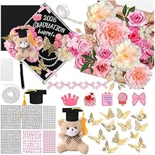 ZXSWEET DIY Graduation Cap Decorations Included Artificial Flower Bows Bear Butterfly Rhinestones Stickers Alphabet Number Stickers Glitter Paper for Art DIY Hat Grad Cap Topper
