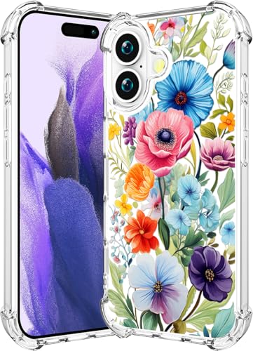 Coque iPhone 17 transparente antichoc avec motif fleur bleue