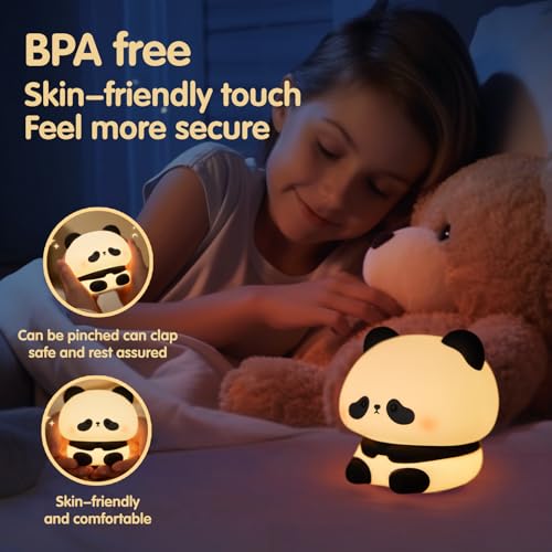 Image of VTIGER Panda Night Light, LED Squishy Cute Lamp, Night Light for Kids, Silicone Panda Light, Dimmable Girls Baby Bedroom Nightlight, Rechargeable Touch Lamp for Breastfeeding Nursery Decor (TT)