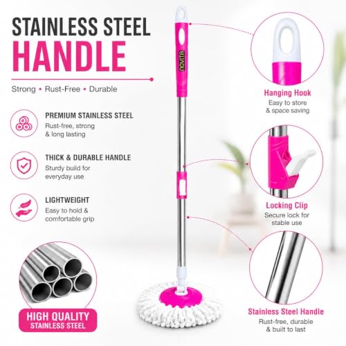 Image of Novita Premium 360 Spin Mop Stick Rod with Stainless Steel Handle | 42-Inch Adjustable & Extendable Heavy-Duty Long Telescopic Stick | Microfiber Pocha | (Multicolor)