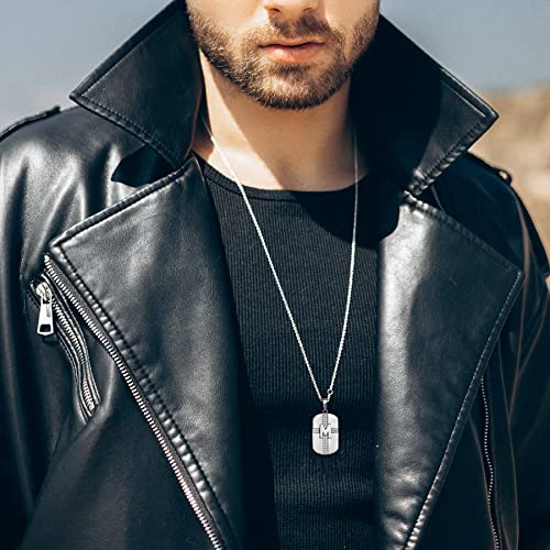 Mens 925 Sterling Silver A-Z Initial Necklace, Cross Cubic Zirconia Dog Tag Pendant Necklace for Men, 24" Rolo Chain Initial Jewelry2