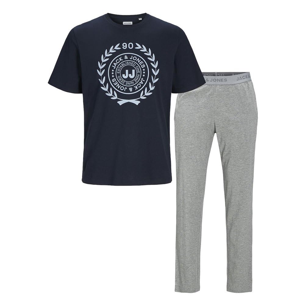 JACK&JONES JUNIOR Pigiama 2 Pezzi Bambino - Calcio - Maglia E Pantaloni In Cotone - Light Grey Melange / Pantaloni Neri