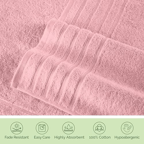 Image of Elegant Comfort 100% Turkish Cotton 4 Lines Viscose Stripe Luxury 4 Pack Hand Towel Set - Ultra Absorbent and Soft 16 x 28 Inch Premium Hotel Spa Quality Towels for Everyday Bath Use, Dusty Rose