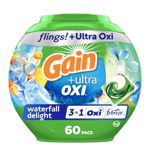 Gain Flings Ultra Oxi Laundry Detergent Pacs, 60 Count, Waterfall Delight Scent, with Odor Defense, Concentrated Laundry Soap Pacs - image 1