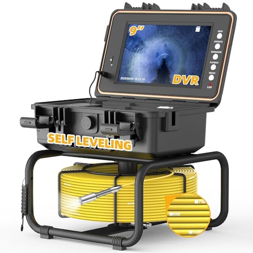 Image of OnBeam Sewer Camera Self Leveling, Drain Camera 80ft with Meter Counter, 9 inch HD 1080p Plumbing Cameras with 12 LED Lights, Waterproof IP68 & 32GB DVR, Sewer Line Cameras (30M)