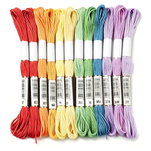 Image of Embroidery Thread & Floss, 20-Color Set 8 Meters /Skein (160M Total), 6-Strand for Friendship Bracelets, Cross Stitch & DIY Supplies-Rainbow Color