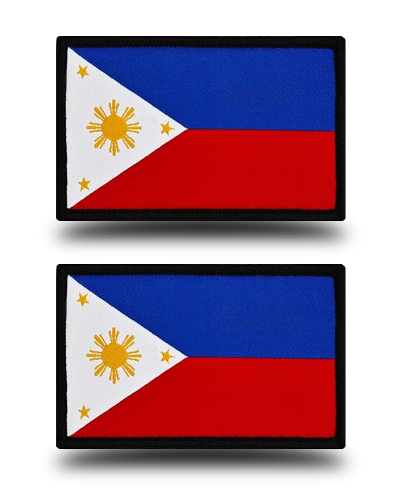 2 Pack Philippines Flag Tactical Patch, Philippine Filipino Flag Clear Knitting Emblem Patch - Loop & Hook Embroidered Fasteners for Clothes,Caps,Bags,Backpacks,Helmet,Tactical Vest