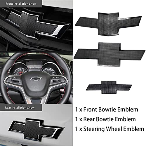 black chevy emblem chevy cruze - Set of 3 Black Bowtie Emblems Compatible with Chevy Cruze 2016-2018 (Front & Rear & Steering Wheel Emblem)