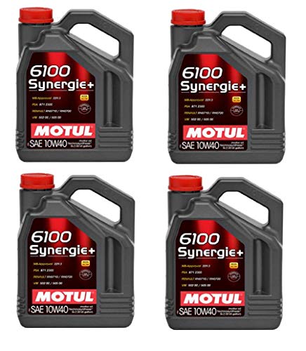 Motul 108647 Set of 4 6100 Synergie+ 10W-40 Motor Oil 5-Liter Bottles