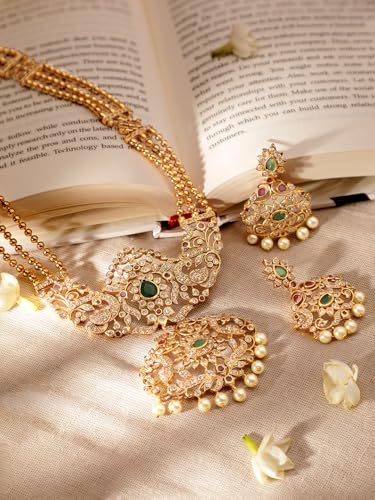 Image of Rubans American Diamond Zirconia Necklace Set Traditional Stylish Jewellery Gift for Women & Girls
