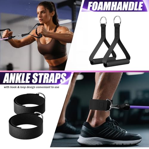 Image of WHATAFIT Resistance Bands, Exercise Bands, Workout Bands with Handles, Door Anchor and Ankle Straps, 5 Resistance Levels Fitness Bands for Strength Training, Physical Therapy, and Home Gym Equipment
