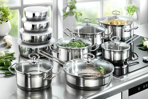 Karcher Ensemble de casseroles Jasmin (acier inoxydable, 20 pièces, y compris couvercle en verre et ensemble de bols en acier inoxydable, induction) – Image 3