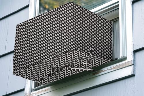 Image of The Furnishing Tree Elastic fit waterproof Polyester window ac cover compatible for Lloyd 1.5 Ton GLW18B3YWSES Dustproof cover for inner and outer section, Check Grey