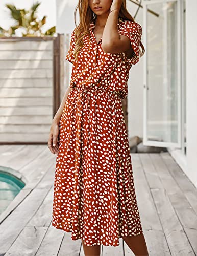 Image of chouyatou Women's Summer Boho Polka Dot Print Ruffle High Waist Swing Midi Dress (XX-Large, Orange)