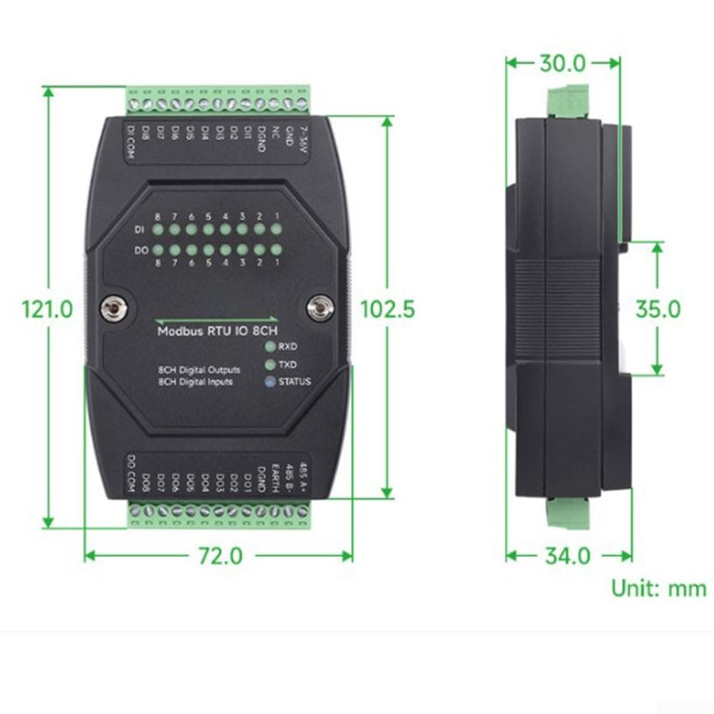 Módulo IO de 8 canales CC 7-36 V para modbus para carril DIN rtu de 8