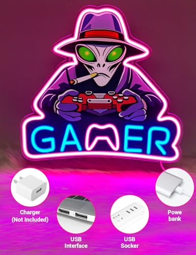 Image of Alien Neon Signs for Gamer Room Wall Decor, Gamer Neon LED Signs Light for Man Cave, UV Printed Gaming LED Light for Bar Party Birthday Christmas Gift (Alien Gamer)