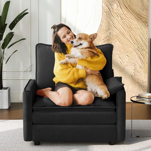 Image of Vesgantti 40 inch Single Seat Sofa, Comfy Cloud Couch Deep Seat Upholstered Couch Chenille Modern Sofa with Armrest Pillows, Easy Assembly for Living Room, Bedroom and Apartment, Black