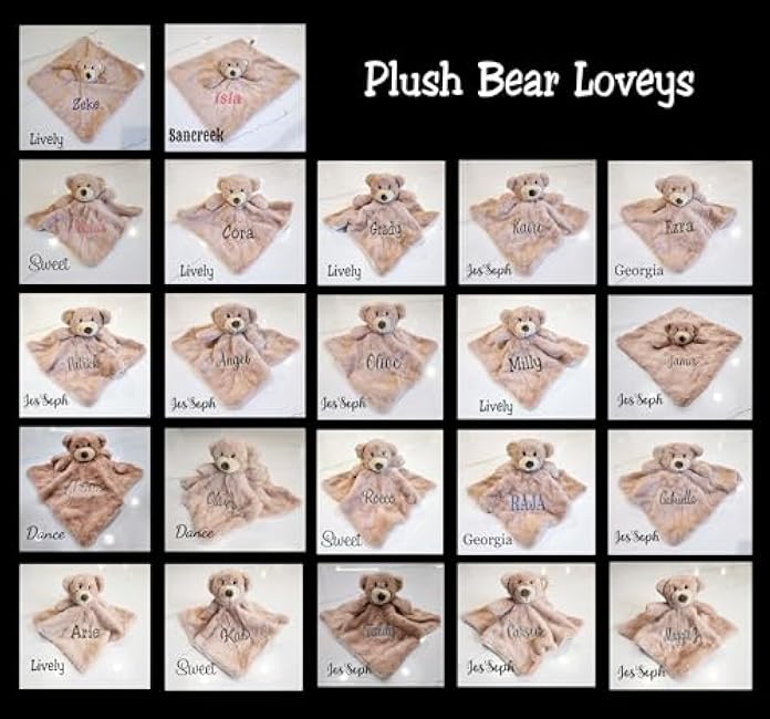 SONA G DESIGNS Custom Personalized Teddy Bear Lovie Lovey Security Blanket with Rattle (Brown Bear with Embroidery Name)