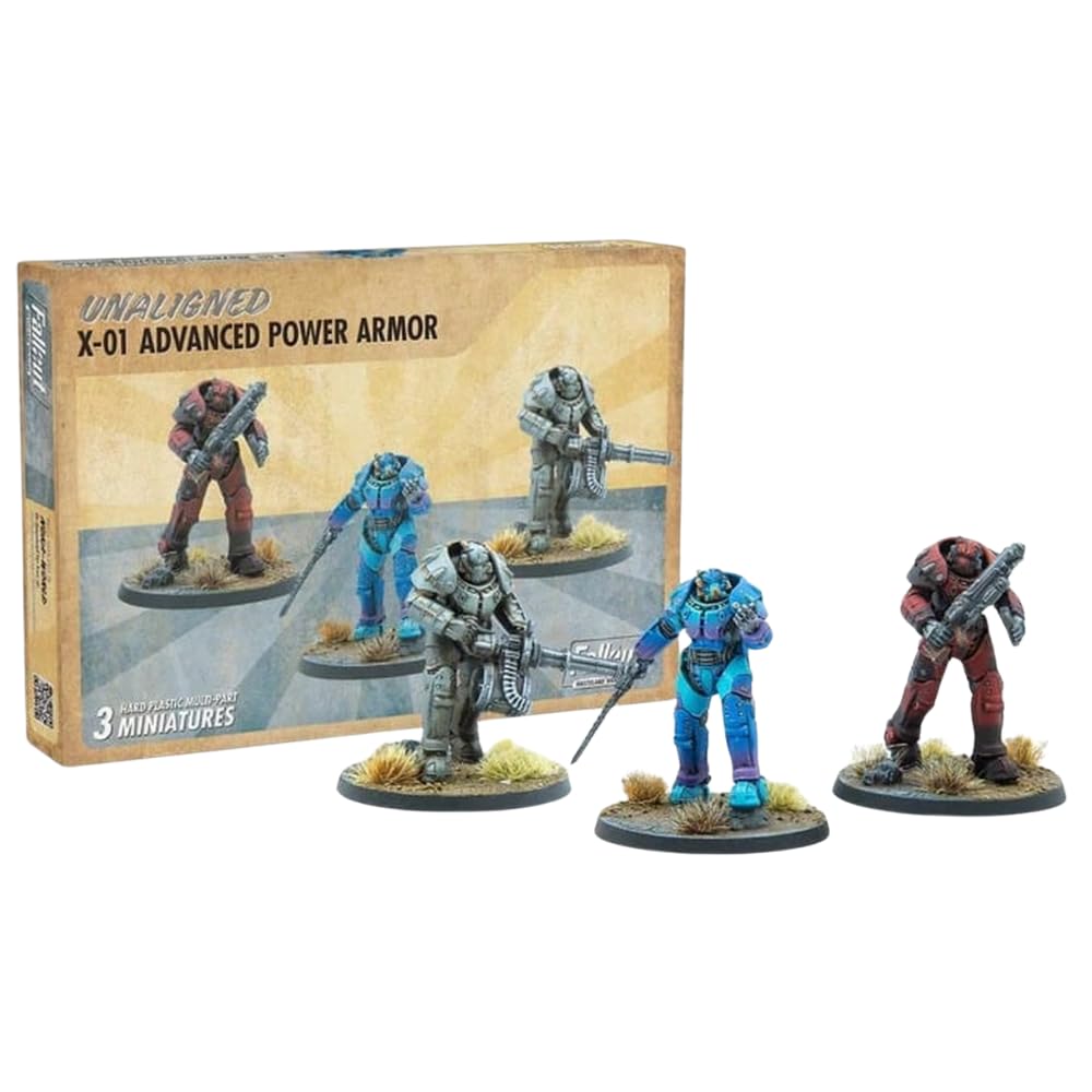 Modiphius Entertainment: Fallout: Wasteland Warfare - Unaligned: X-01 Power Armor - 3 Figures, Unpainted Miniatures, Scenic Bases, Tabletop Miniatures