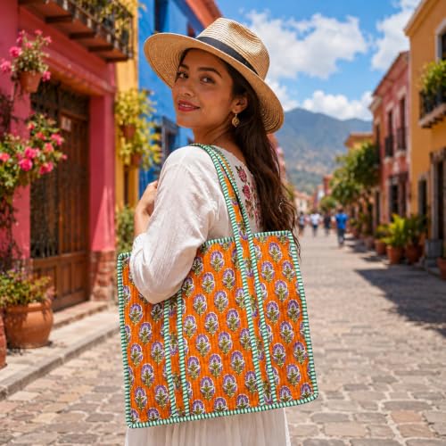 Bolso tote acolchado de algodón con cremallera, diseño bohemio miniatura 3