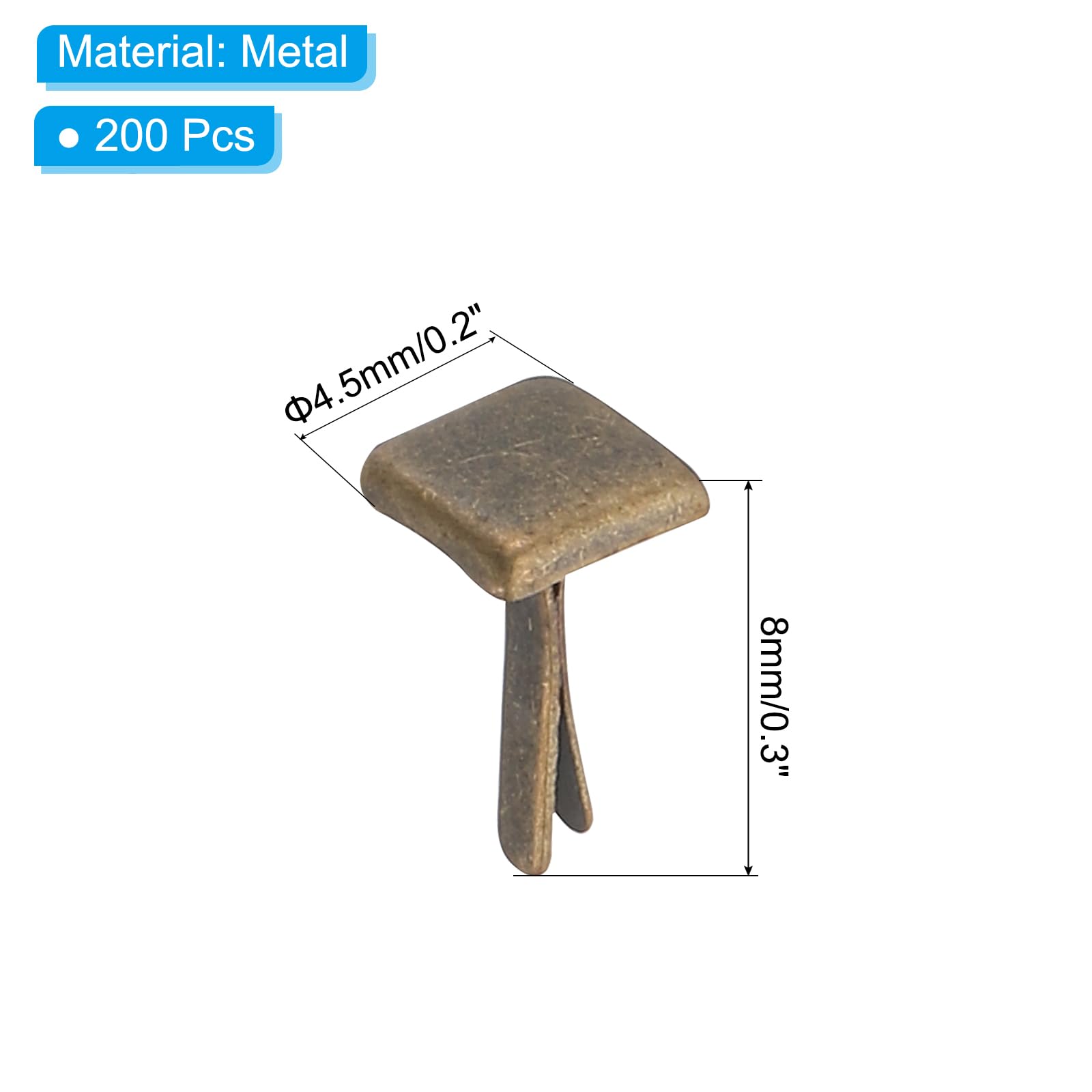 PATIKIL Fermagli per Carta Brads 200Pz Mini Fermacampioni Quadrati Metallo Testa Rotonda Perni Fissaggio Bronzo 0,2"x0,2"