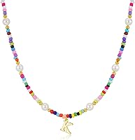 Vista 1 de M MOOHAM Collares coloridos con iniciales para mujer, gargantilla de perlas para mujer, colorido, letra personalizada, regalos de cumpleaños