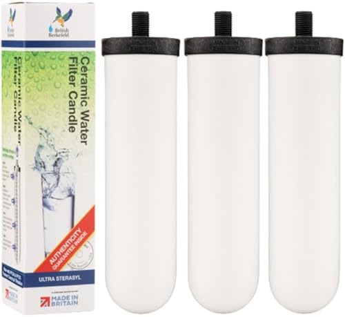 British Berkefeld Doulton - Vela de agua compatible con filtro Berkey de repuesto para sistemas de filtro de agua por gravedad BB9-2, paquete de 3 disponible en Yaxa Peru